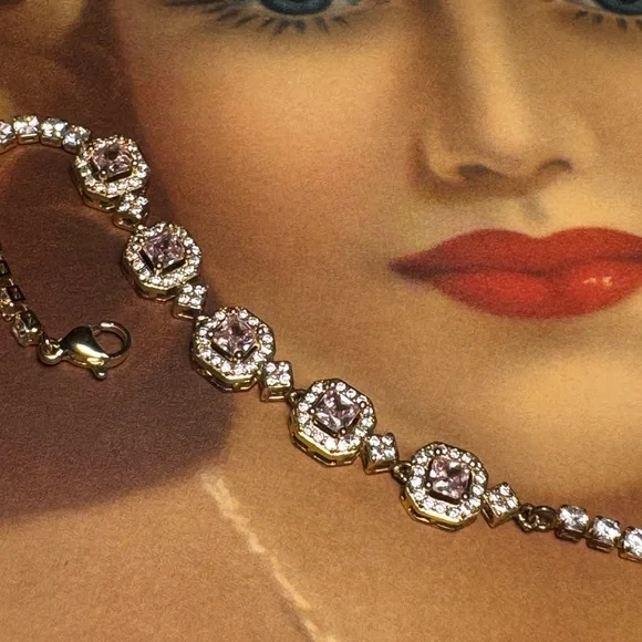 Sterling Silver Bracelet with gold plating! Gorgeous pink and white! - Picture 2 of 3